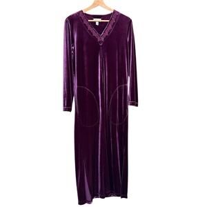 Charter Club Plush Long Robe House Coat Velour Stretch Zip Pockets Wine Size XS
